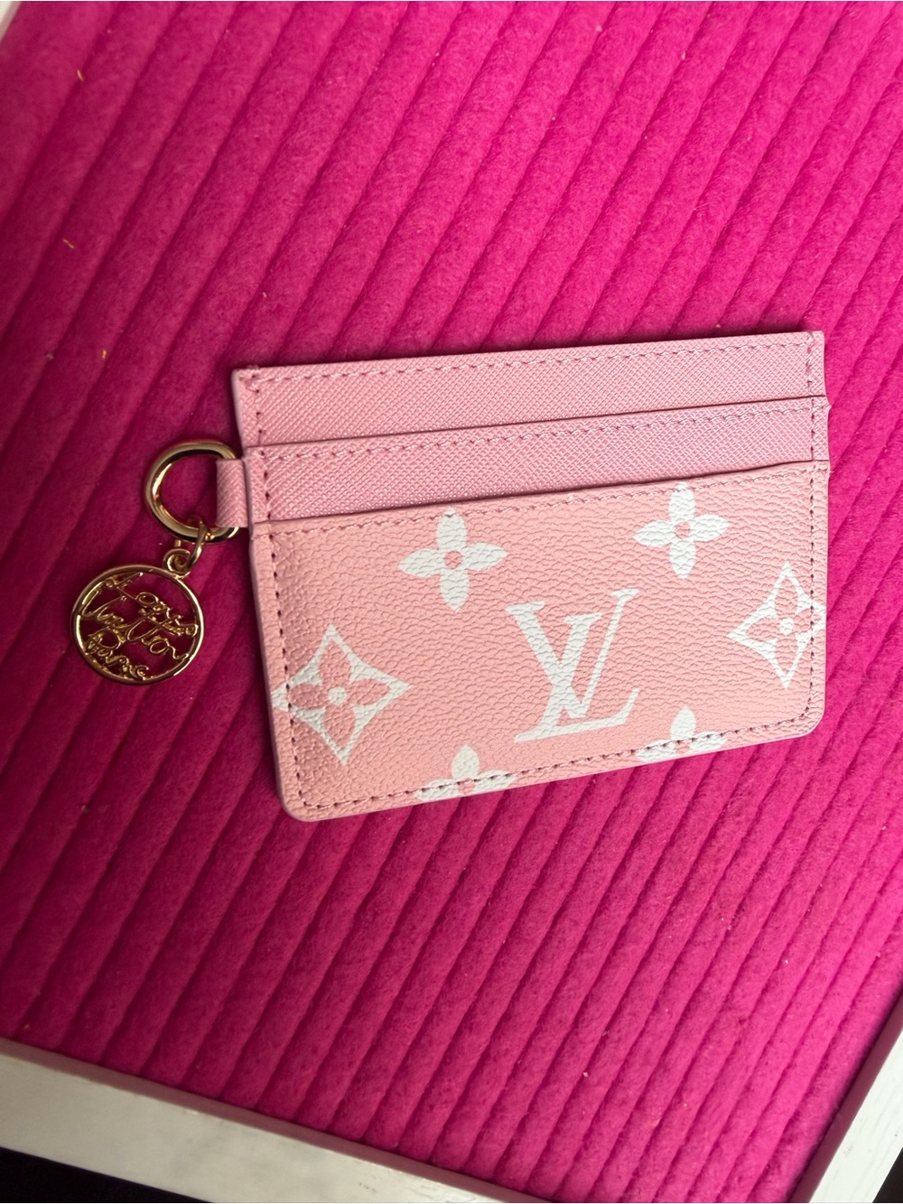 Brand new  Pink Monogram Card Holder with Charm
